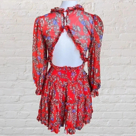 Angel Biba Red Floral Tiered Dress - Picture 4 of 9